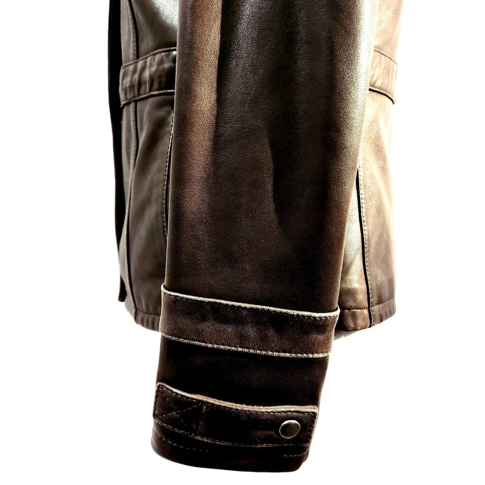 Tibor Lined Jacket Brown Size S Soft Leather Zip & Snap High Collar Classic Look - Picture 6 of 13